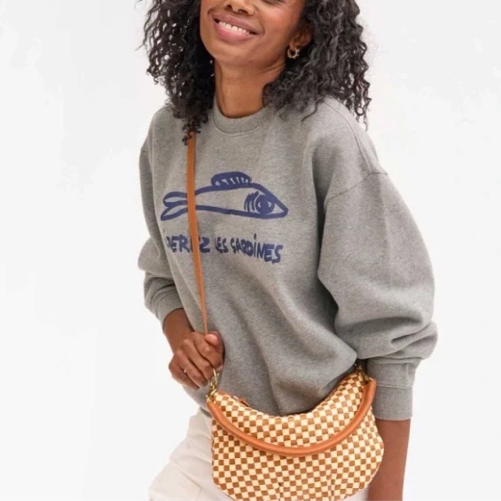 (SOLD) Clare V Petit Moyen Natural & Cream Woven Checker